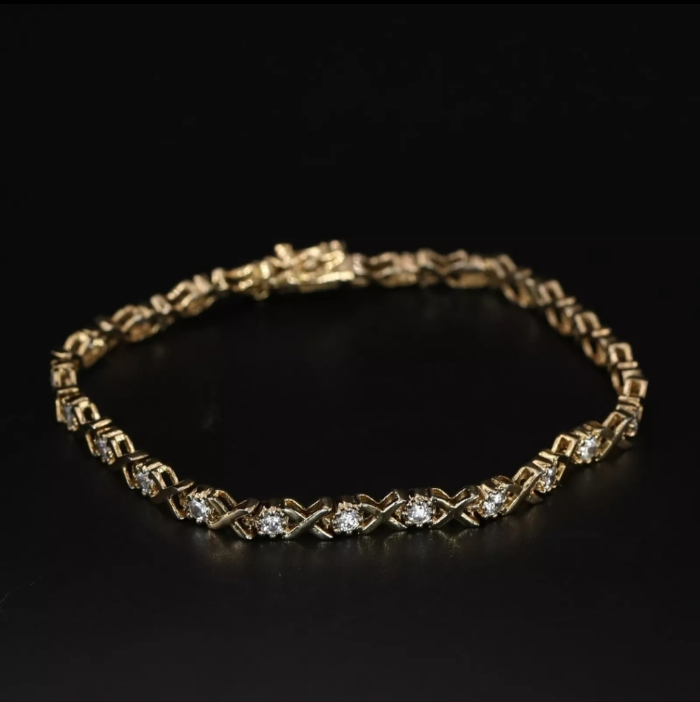 ROSS SIMONS White CZ XOXO Gold Tennis Bracelet